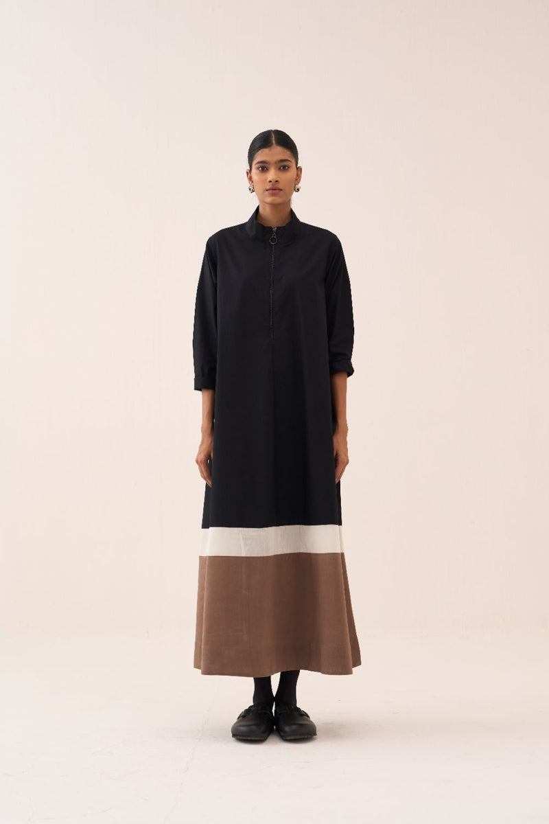 Turtle Neck Dress - Black poplin by THREE in black color for women in Singapore