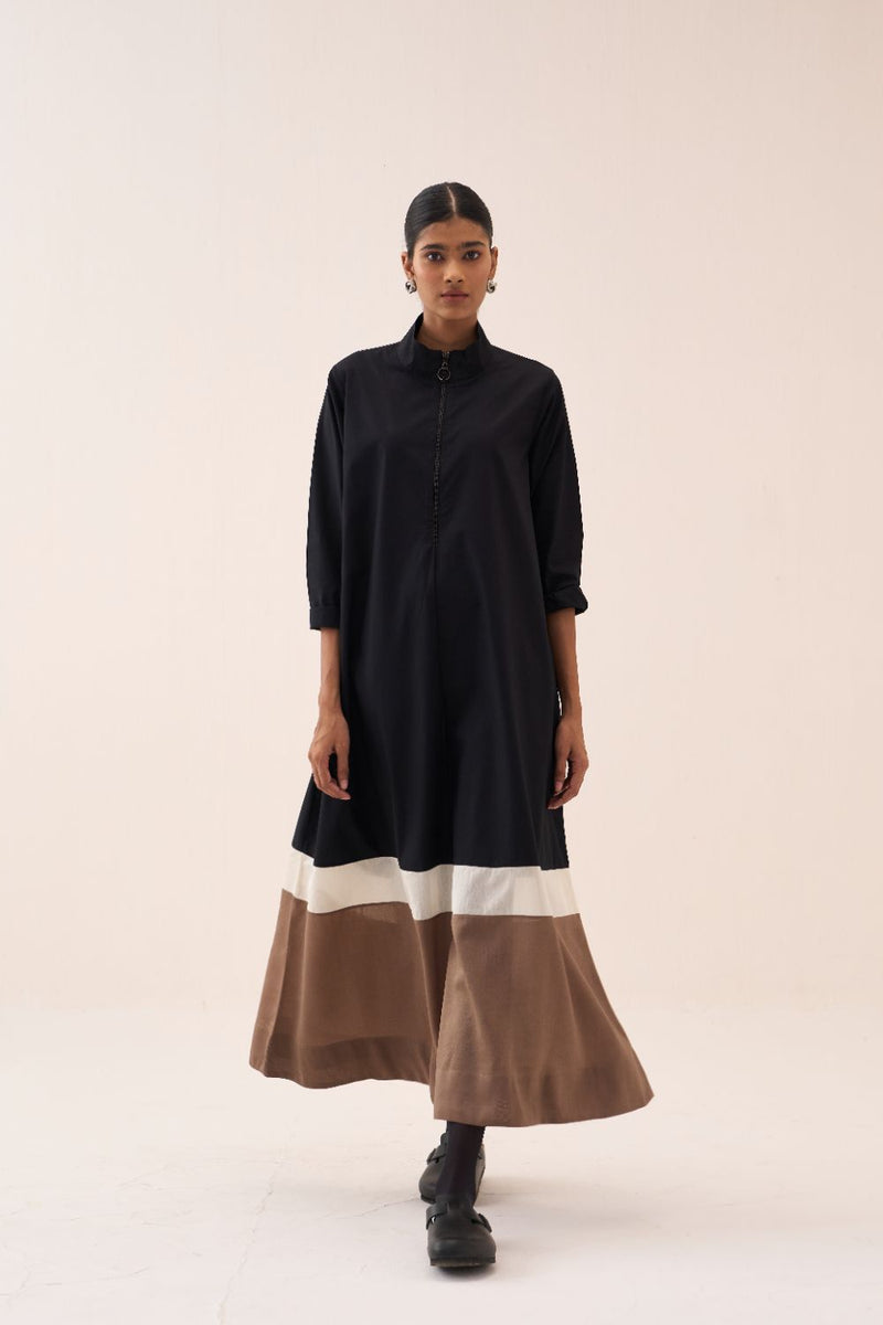 Turtle Neck Dress - Black poplin by THREE in black color for women in Singapore