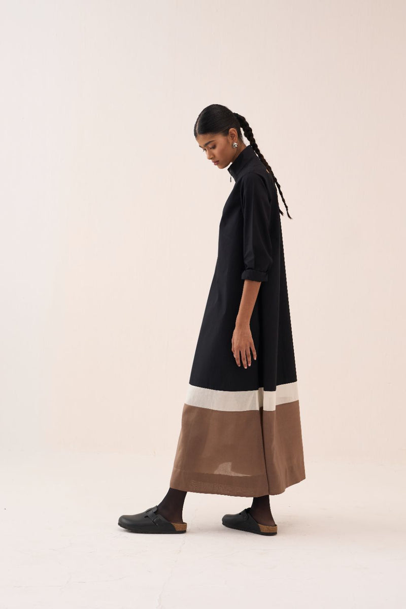 Turtle Neck Dress - Black poplin by THREE in black color for women in Singapore