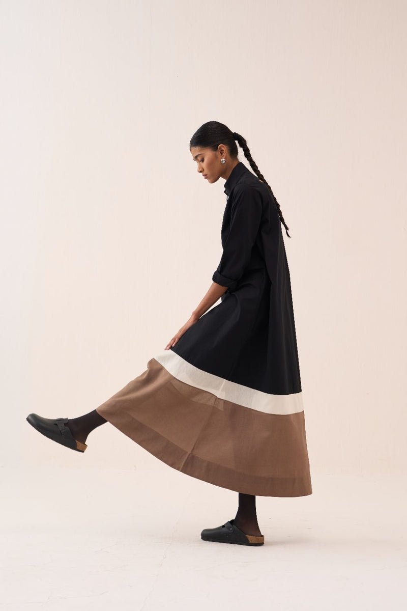 Turtle Neck Dress - Black poplin by THREE in black color for women in Singapore