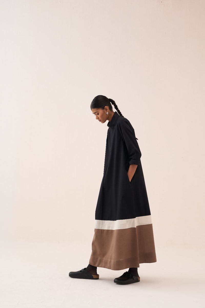 Turtle Neck Dress - Black poplin by THREE in black color for women in Singapore