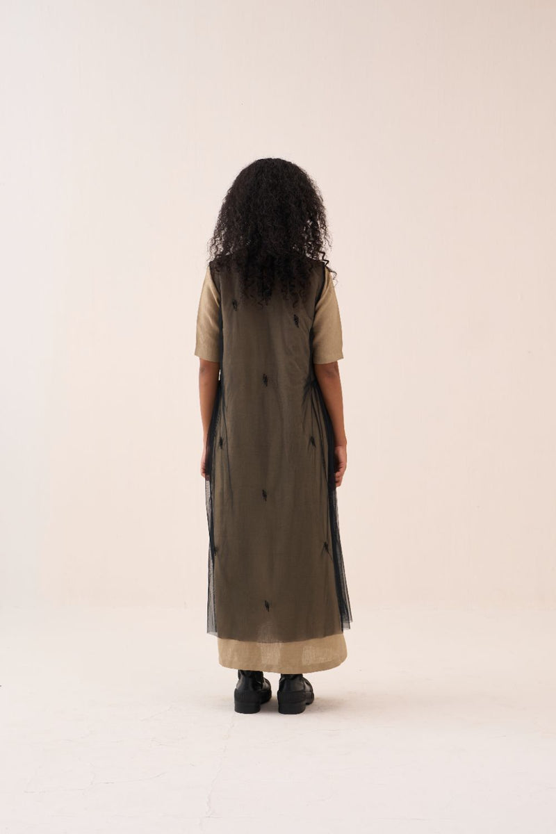 Emb. Side Gather Dress by THREE in black color for women in Singapore