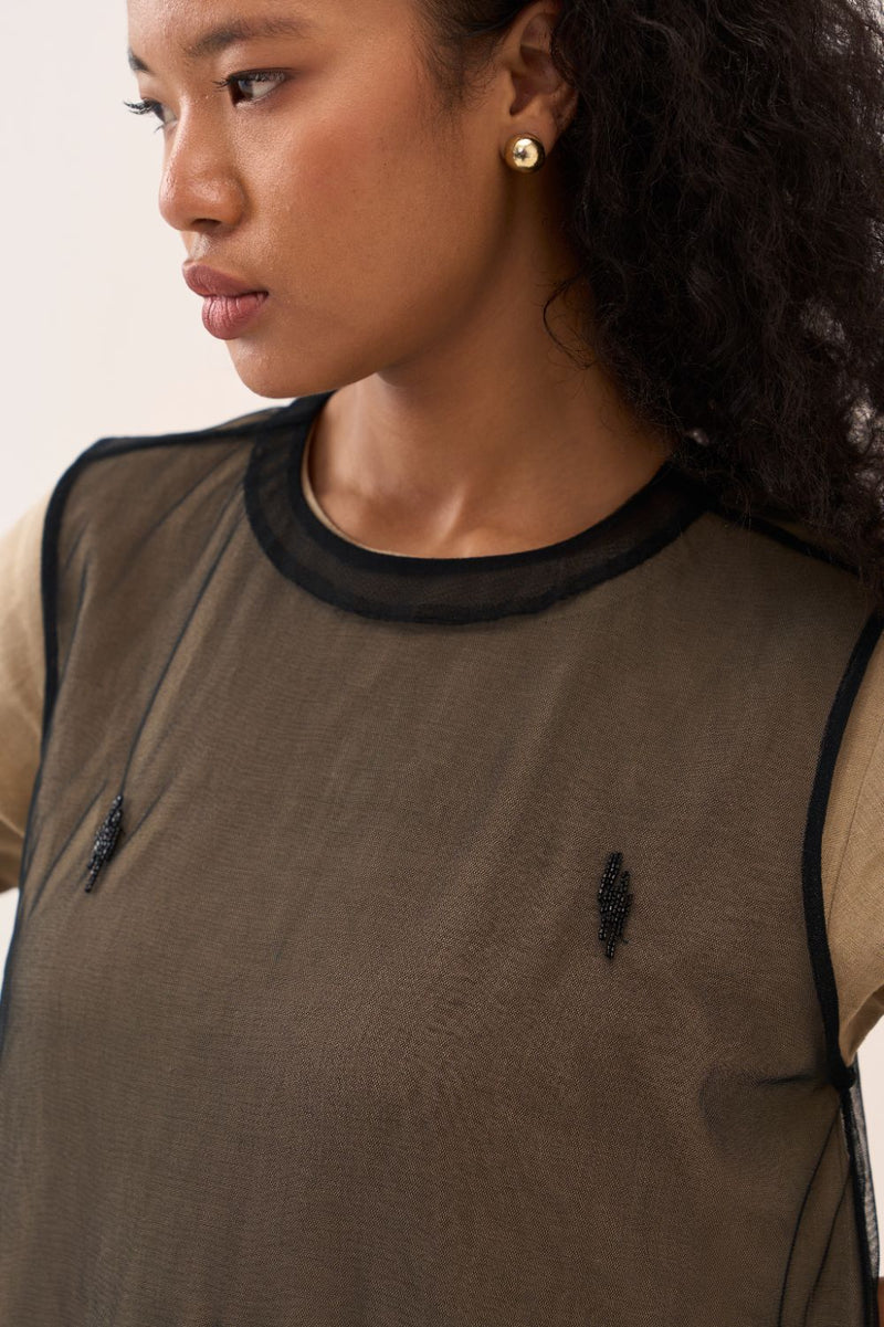 Emb. Side Gather Dress by THREE in black color for women in Singapore