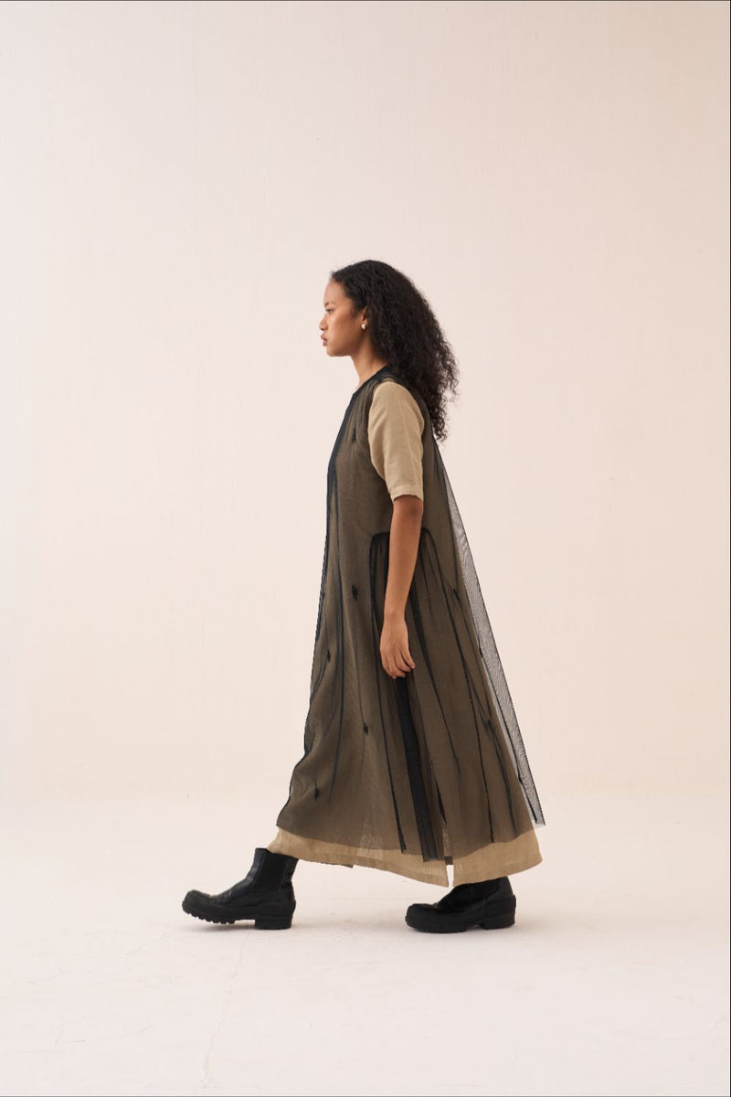 Emb. Side Gather Dress by THREE in black color for women in Singapore