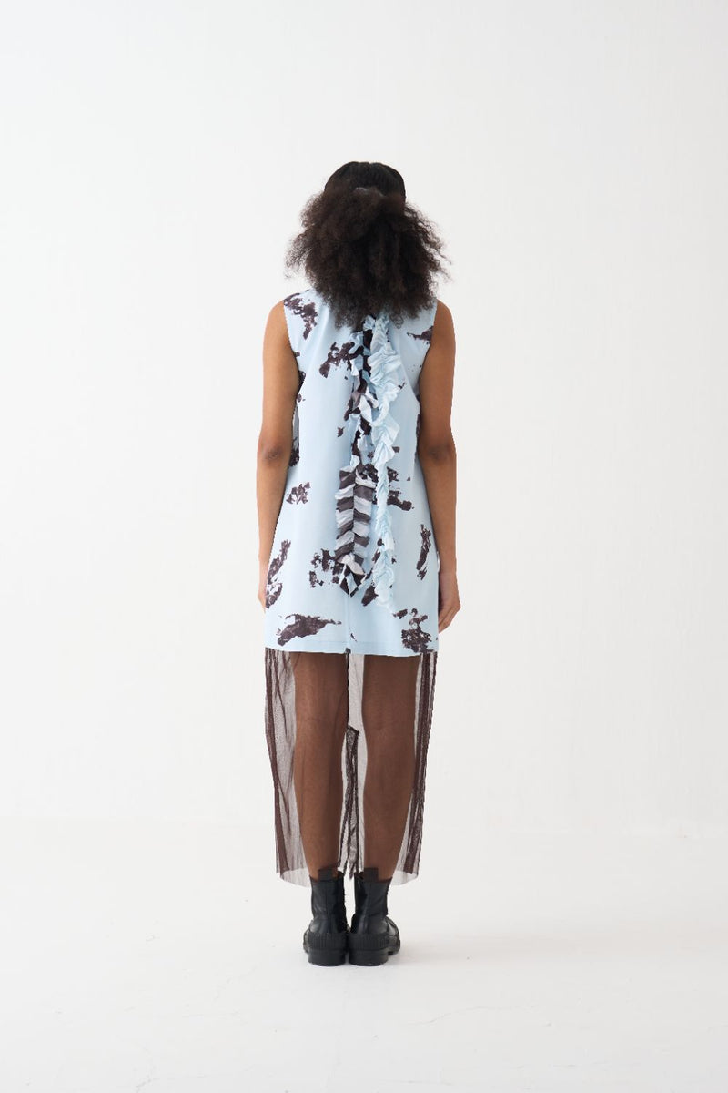 Sheer Panel Dress silk by THREE in brown color for women in Singapore