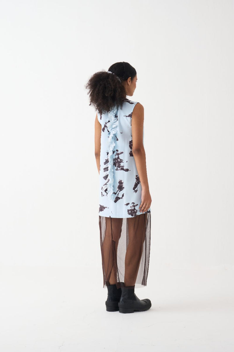 Sheer Panel Dress silk by THREE in brown color for women in Singapore