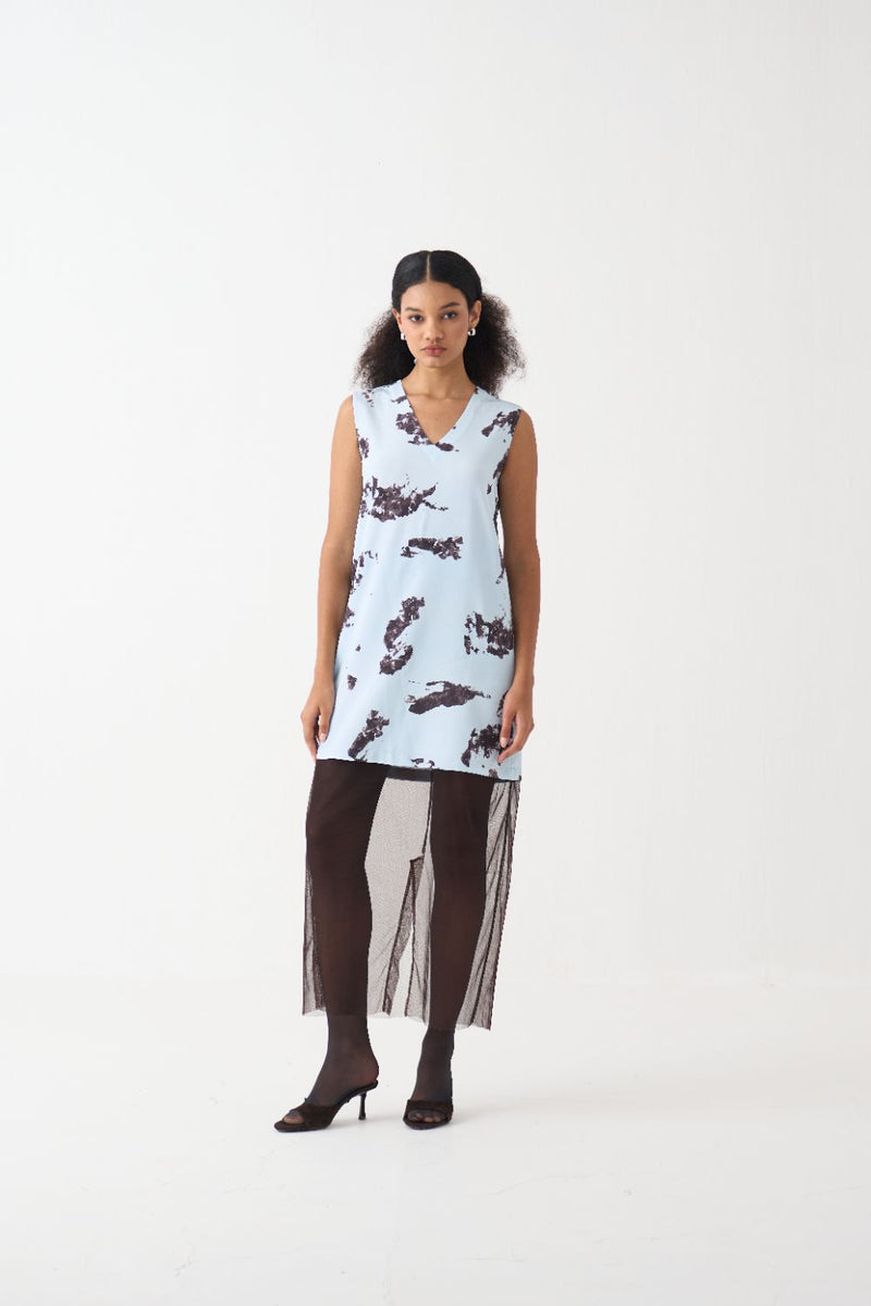 Sheer Panel Dress silk by THREE in brown color for women in Singapore