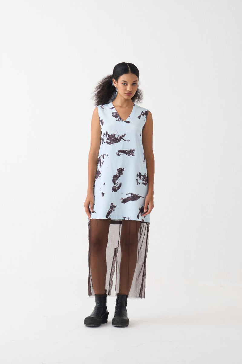 Sheer Panel Dress silk by THREE in brown color for women in Singapore