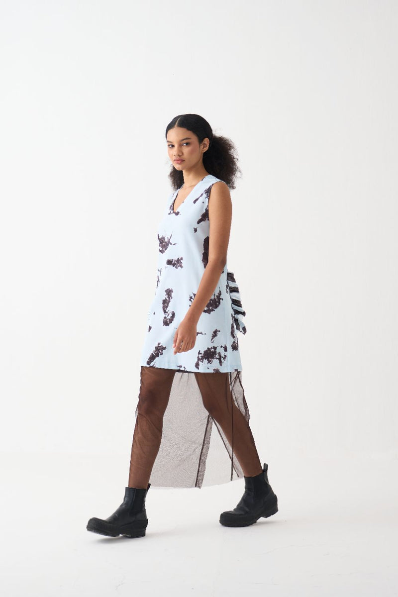 Sheer Panel Dress silk by THREE in brown color for women in Singapore
