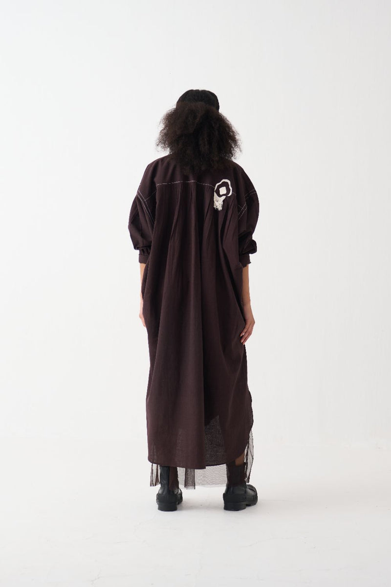 Fringe Bat Sleeve Dress cotton by THREE in brown color for women in Singapore