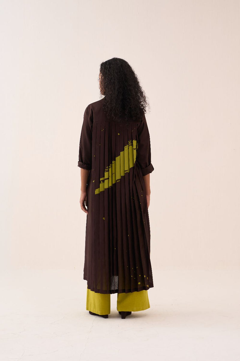 Splash Print Back Pleat Jacket Co-Ord (Slip Included) (Set Of 2) poplin by THREE in brown color for women in Singapore
