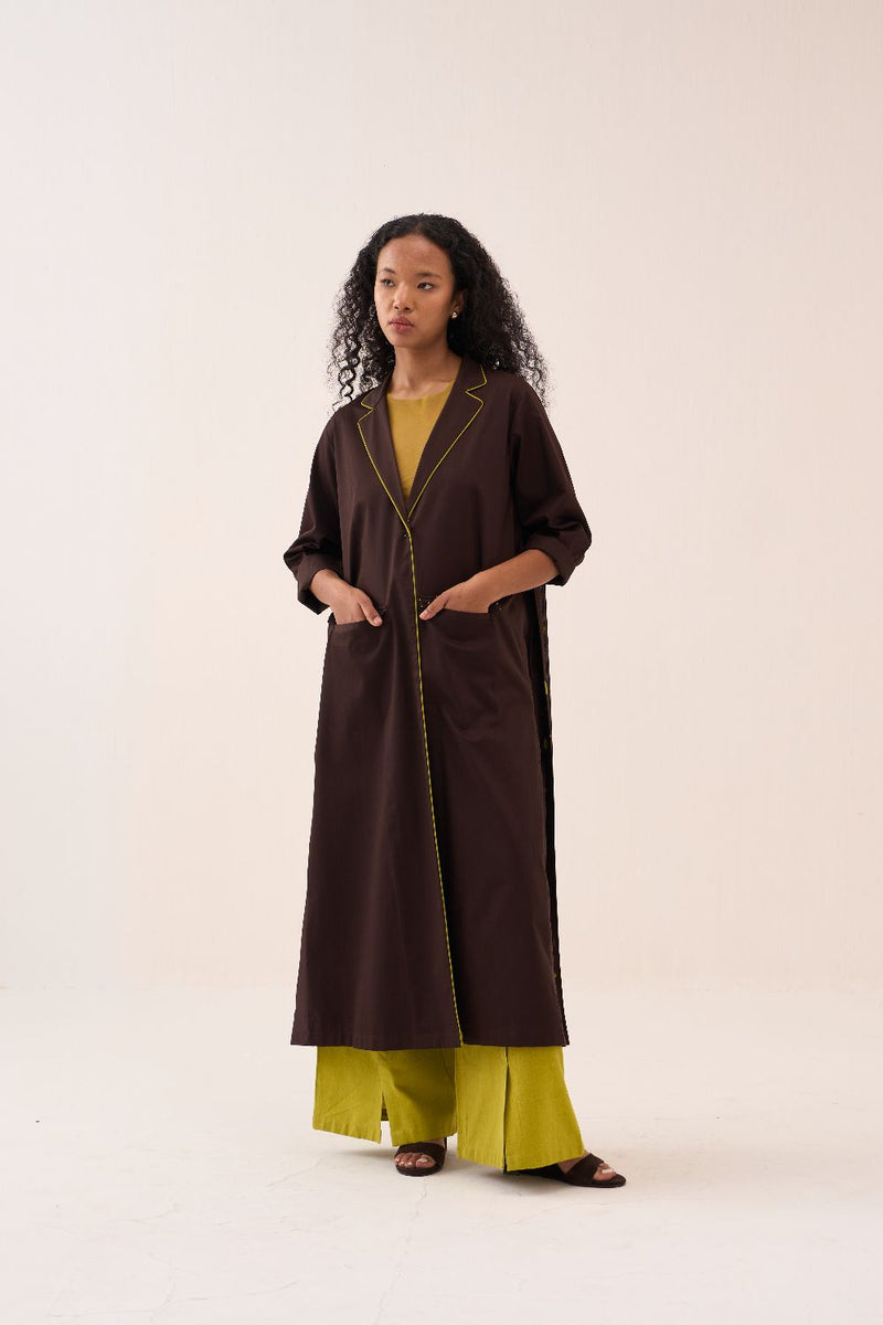 Splash Print Back Pleat Jacket Co-Ord (Slip Included) (Set Of 2) poplin by THREE in brown color for women in Singapore