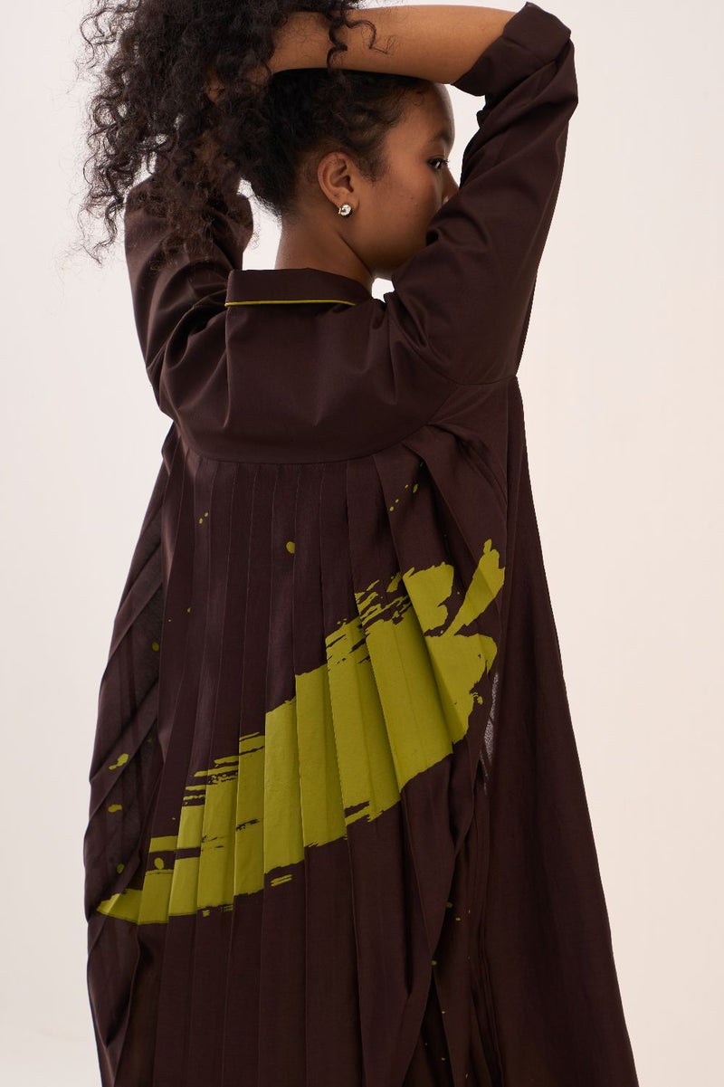 Splash Print Back Pleat Jacket Co-Ord (Slip Included) (Set Of 2) poplin by THREE in brown color for women in Singapore