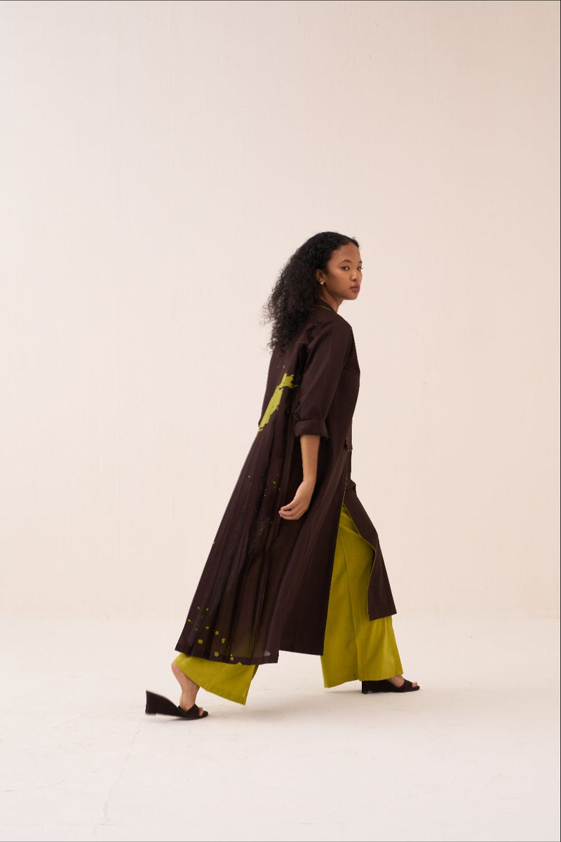 Splash Print Back Pleat Jacket Co-Ord (Slip Included) (Set Of 2) poplin by THREE in brown color for women in Singapore