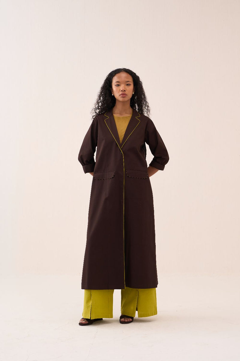 Splash Print Back Pleat Jacket Co-Ord (Slip Included) (Set Of 2) poplin by THREE in brown color for women in Singapore