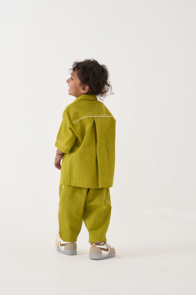 Boy - Emb. Patch Top Co-Ord - Lime cotton by THREE Kids for kids in Singapore