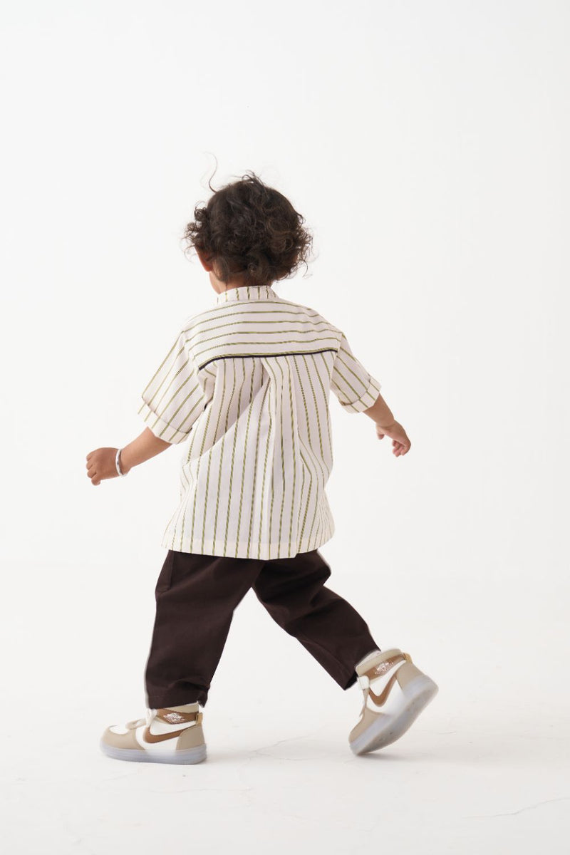Boy - Patch Pocket Shirt Co-Ord - Lime poplin by THREE Kids in brown color for kids in Singapore