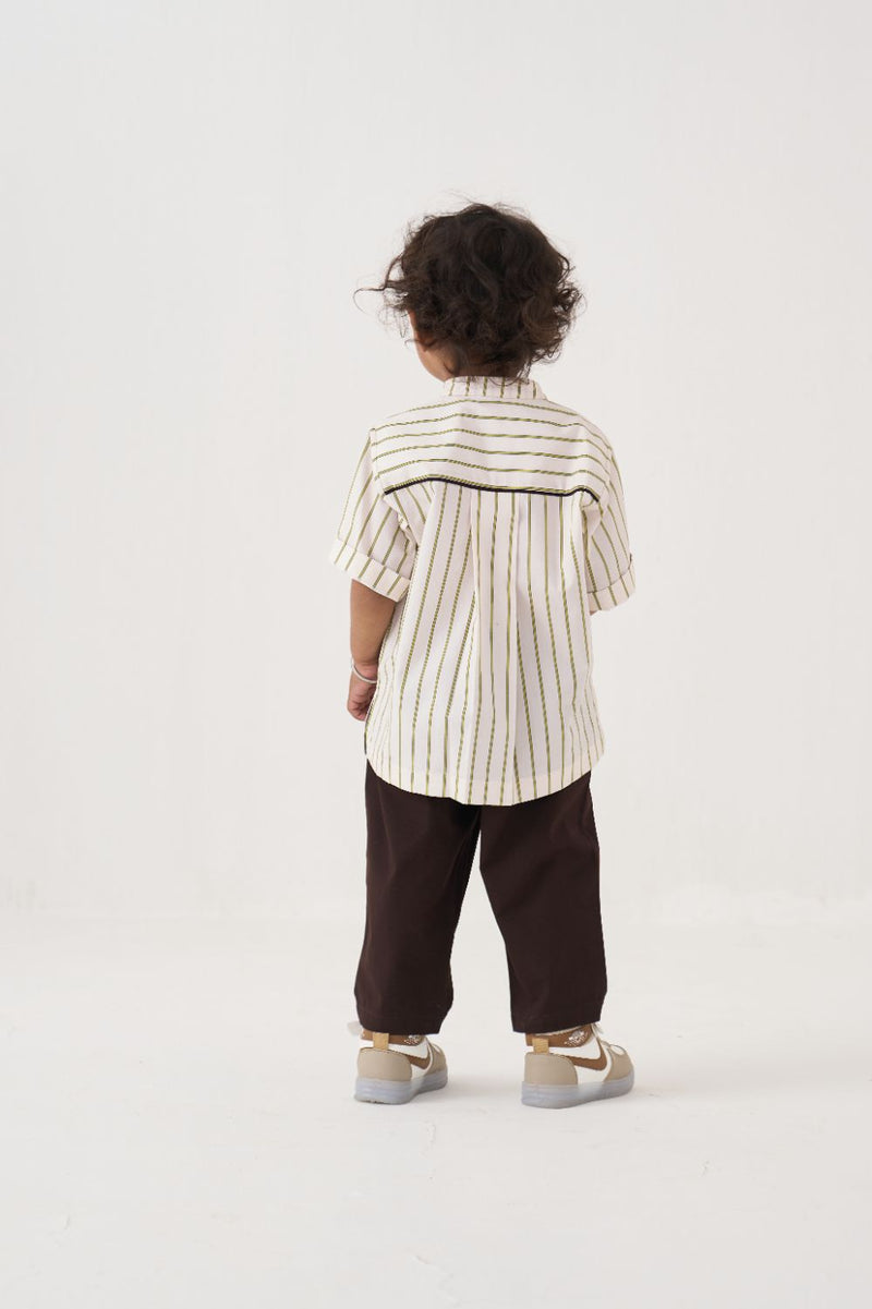 Boy - Patch Pocket Shirt Co-Ord - Lime poplin by THREE Kids in brown color for kids in Singapore