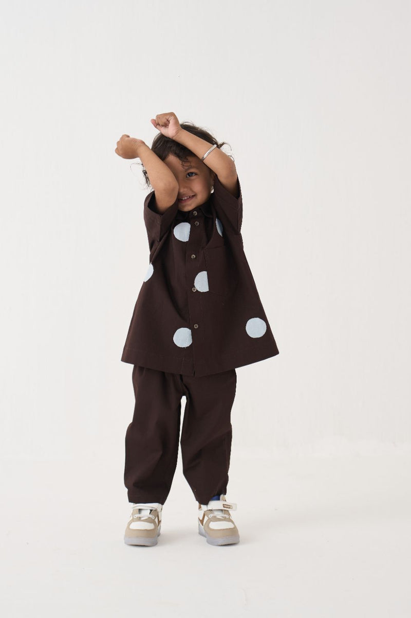 Boy - Short Top Co-Ord (Set Of 2) - Dark Brown poplin by THREE Kids in brown color for kids in Singapore