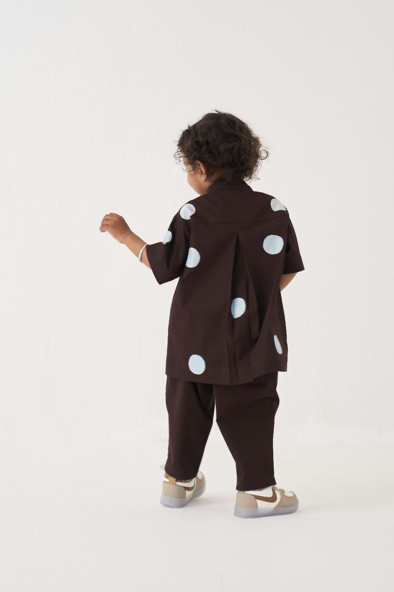 Boy - Short Top Co-Ord (Set Of 2) - Dark Brown poplin by THREE Kids in brown color for kids in Singapore
