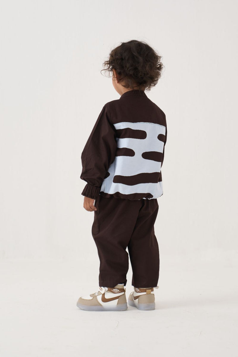 Boy - Abstract Bomber Jacket Co-Ord - Dark Brown poplin by THREE Kids in brown color for kids in Singapore