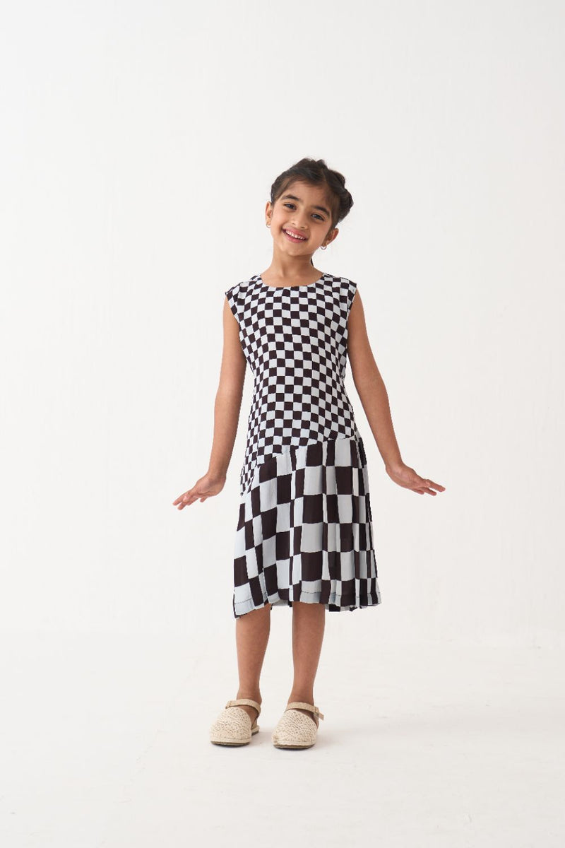 Girl - Asymmetric Pleat Dress - Dark Brown by THREE Kids in brown color for kids in Singapore