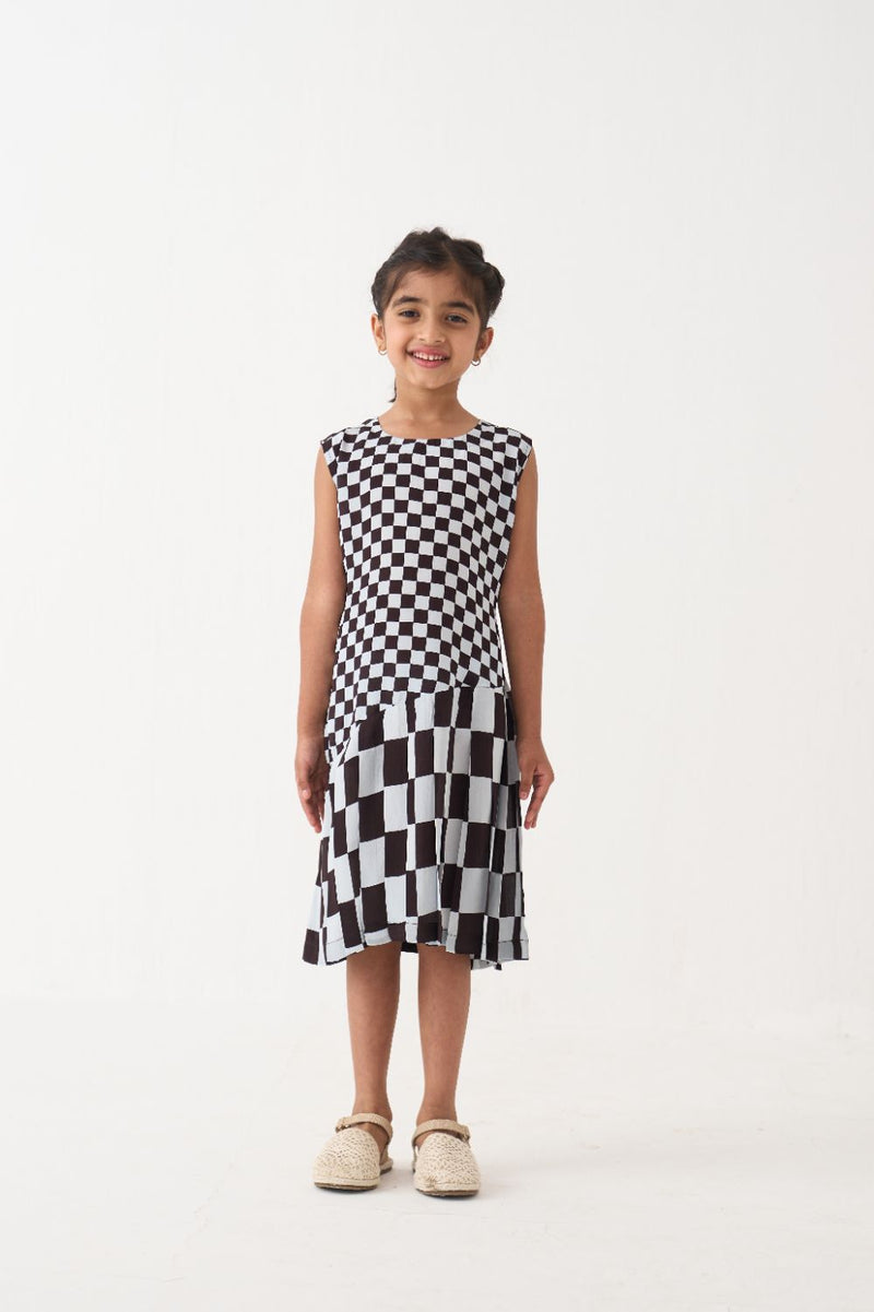 Girl - Asymmetric Pleat Dress - Dark Brown by THREE Kids in brown color for kids in Singapore