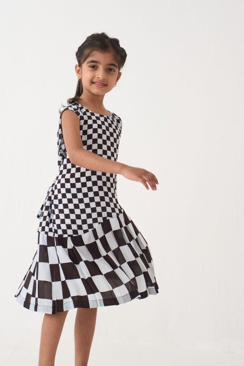 Girl - Asymmetric Pleat Dress - Dark Brown by THREE Kids in brown color for kids in Singapore