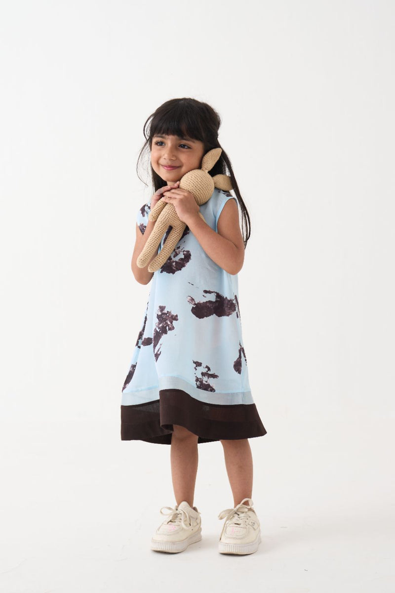 Girl - Panel Print Dress - Blue by THREE Kids in blue color for kids in Singapore