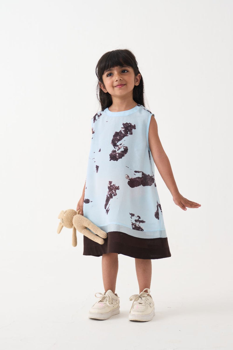 Girl - Panel Print Dress - Blue by THREE Kids in blue color for kids in Singapore