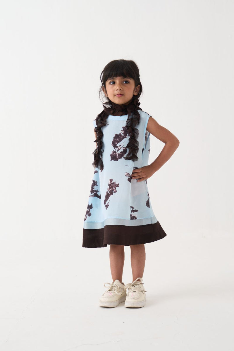 Girl - Panel Print Dress - Blue by THREE Kids in blue color for kids in Singapore