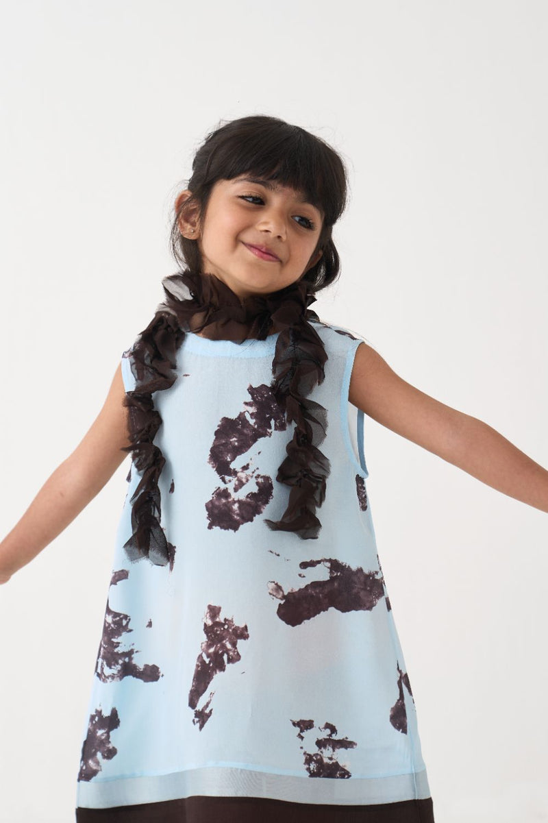 Girl - Panel Print Dress - Blue by THREE Kids in blue color for kids in Singapore