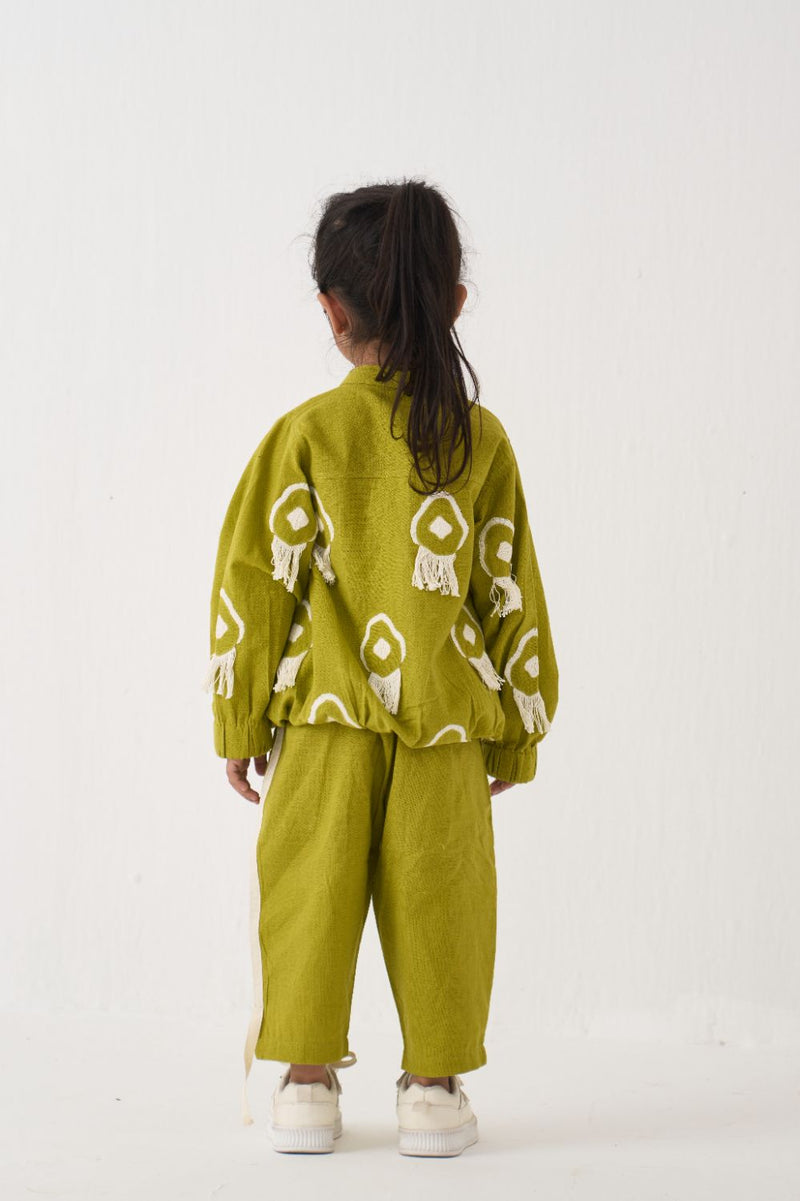 Girl - Fringe Bomber Jacket Co-Ord (Set Of 2) - Lime poplin by THREE Kids for kids in Singapore