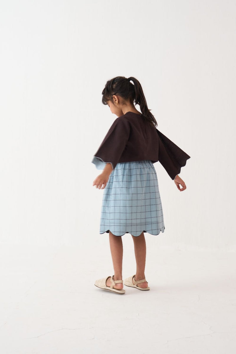 Girl - Wave Emb. Top Co-Ord (Set Of 2) - Dark Brown cotton by THREE Kids in brown color for kids in Singapore