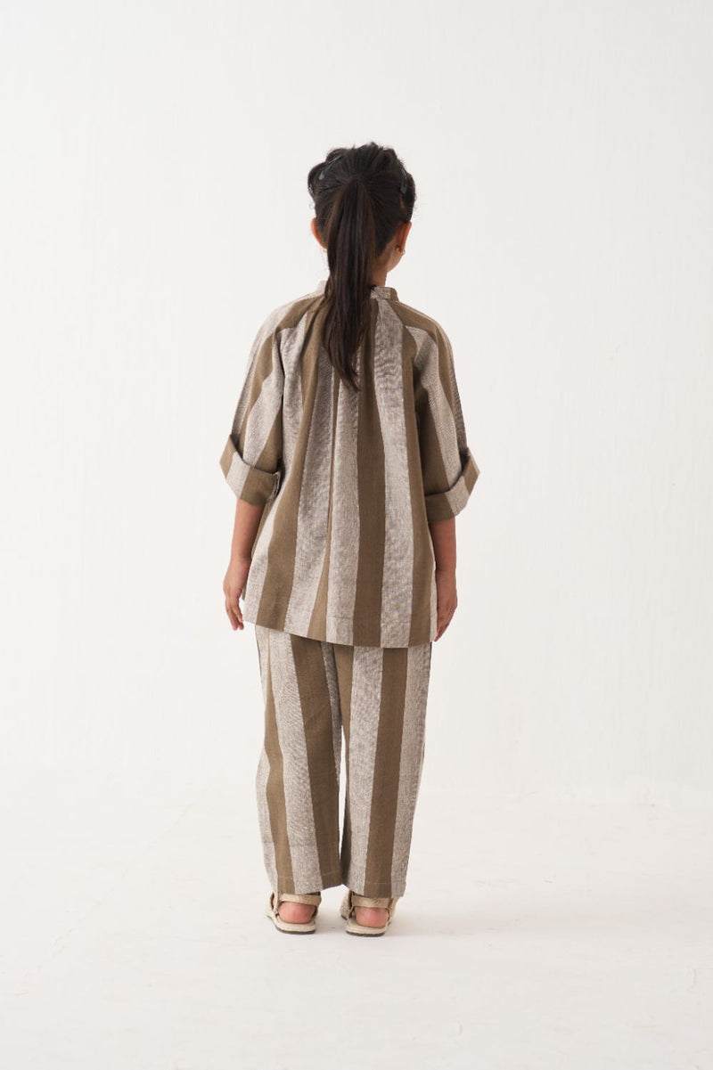 Girl - Floral Stripe Peasant Top Co-Ord - Cedar cotton by THREE Kids for kids in Singapore