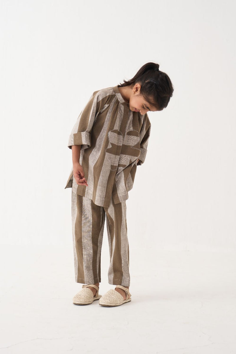 Girl - Floral Stripe Peasant Top Co-Ord - Cedar cotton by THREE Kids for kids in Singapore