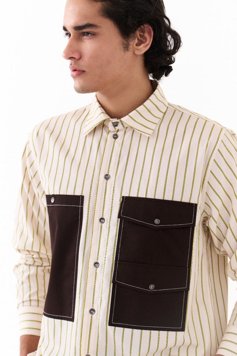 Double Patch Pocket Shirt Co-Ord - Dark Brown poplin by Three Men in brown color for men in Singapore