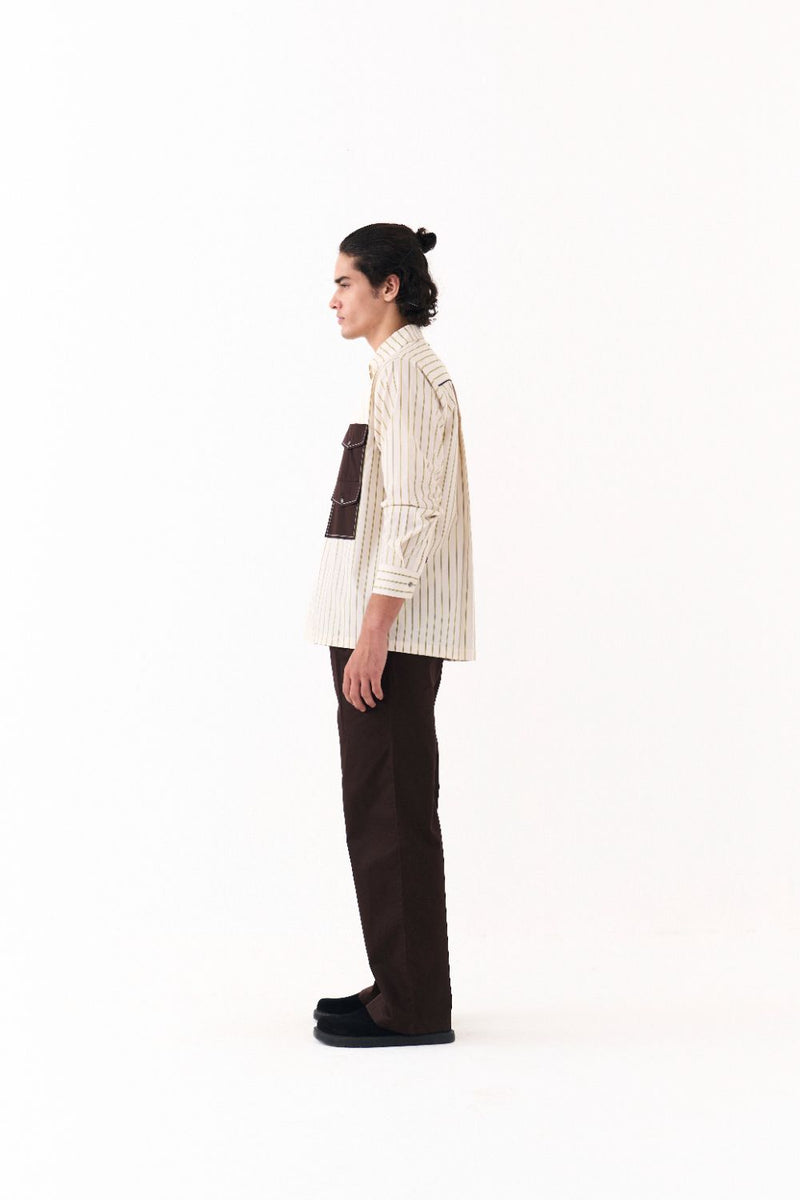 Double Patch Pocket Shirt Co-Ord - Dark Brown poplin by Three Men in brown color for men in Singapore