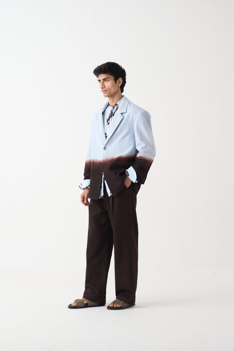 Dip Dye Blazer - Dark Brown by Three Men in brown color for men in Singapore