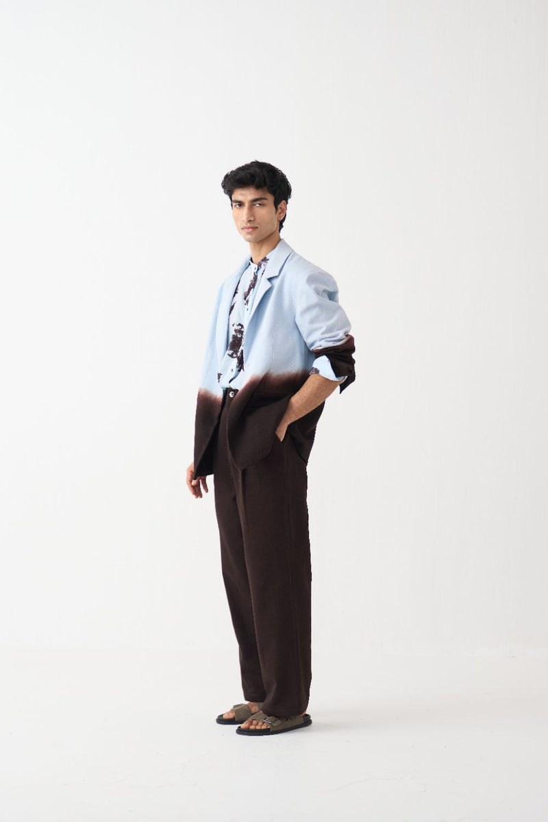 Dip Dye Blazer Co-Ord (Set Of 3) - Dark Brown by Three Men in brown color for men in Singapore