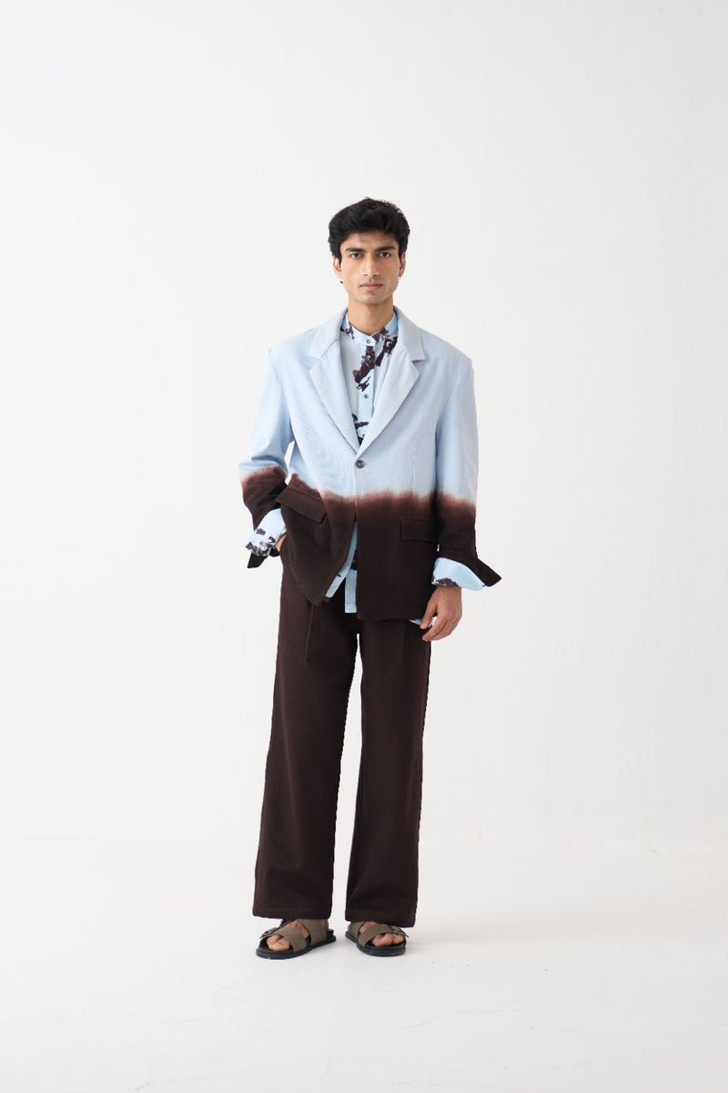 Dip Dye Blazer - Dark Brown by Three Men in brown color for men in Singapore