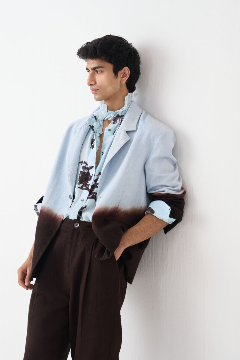 Dip Dye Blazer Co-Ord (Set Of 3) - Dark Brown by Three Men in brown color for men in Singapore
