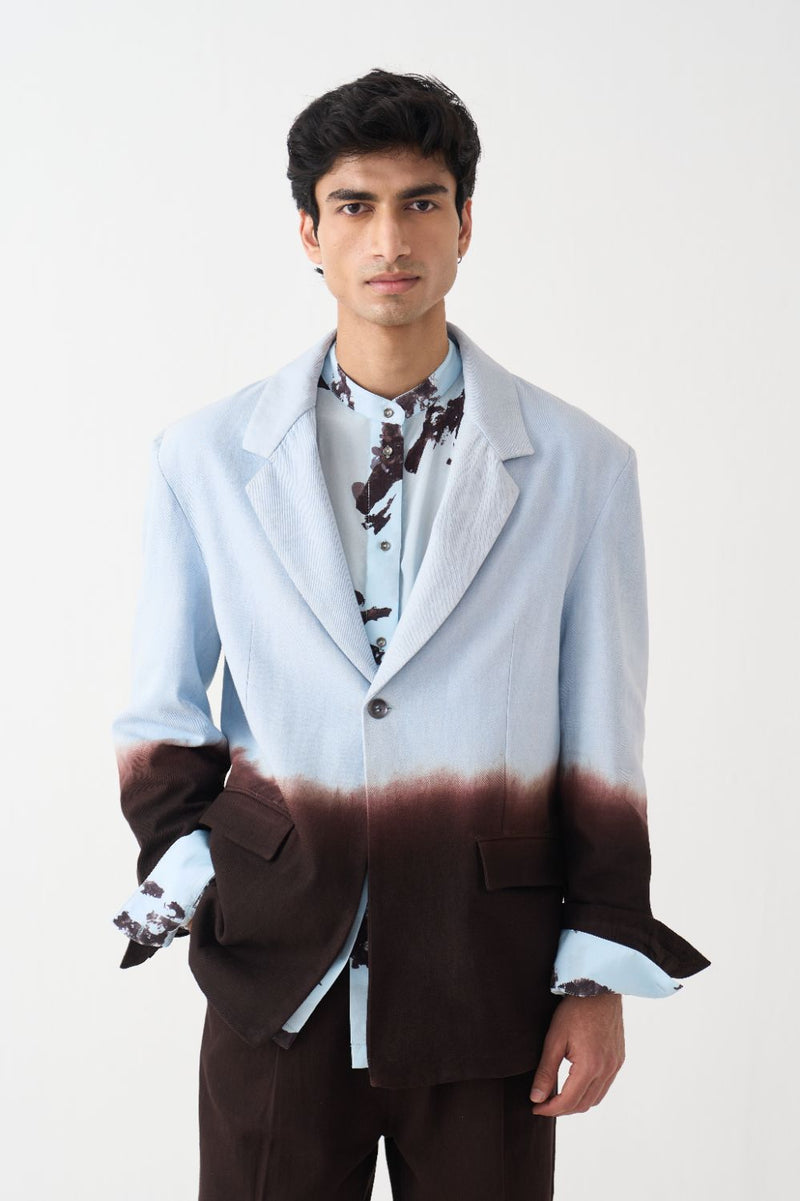 Dip Dye Blazer - Dark Brown by Three Men in brown color for men in Singapore