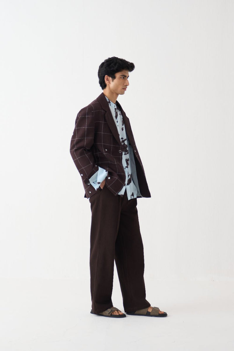 Mirror Emb. Blazer Co-Ord (Set Of 3) - Dark Brown cotton by Three Men in brown color for men in Singapore