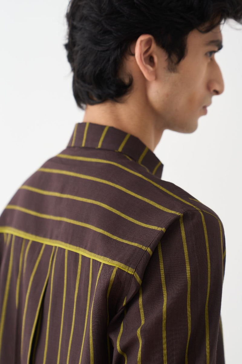 Circle Applique Patch Shirt Co-Ord - Dark Brown cotton by Three Men in brown color for men in Singapore