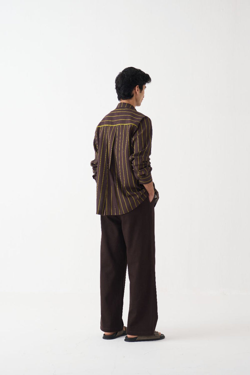 Circle Applique Patch Shirt Co-Ord - Dark Brown cotton by Three Men in brown color for men in Singapore