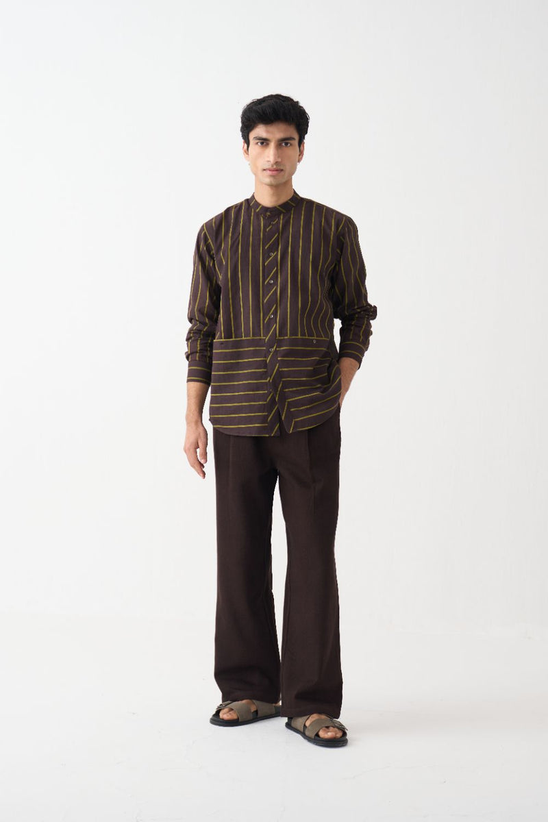 Front Pocket Shirt Co-Ord - Dark Brown cotton by Three Men in brown color for men in Singapore