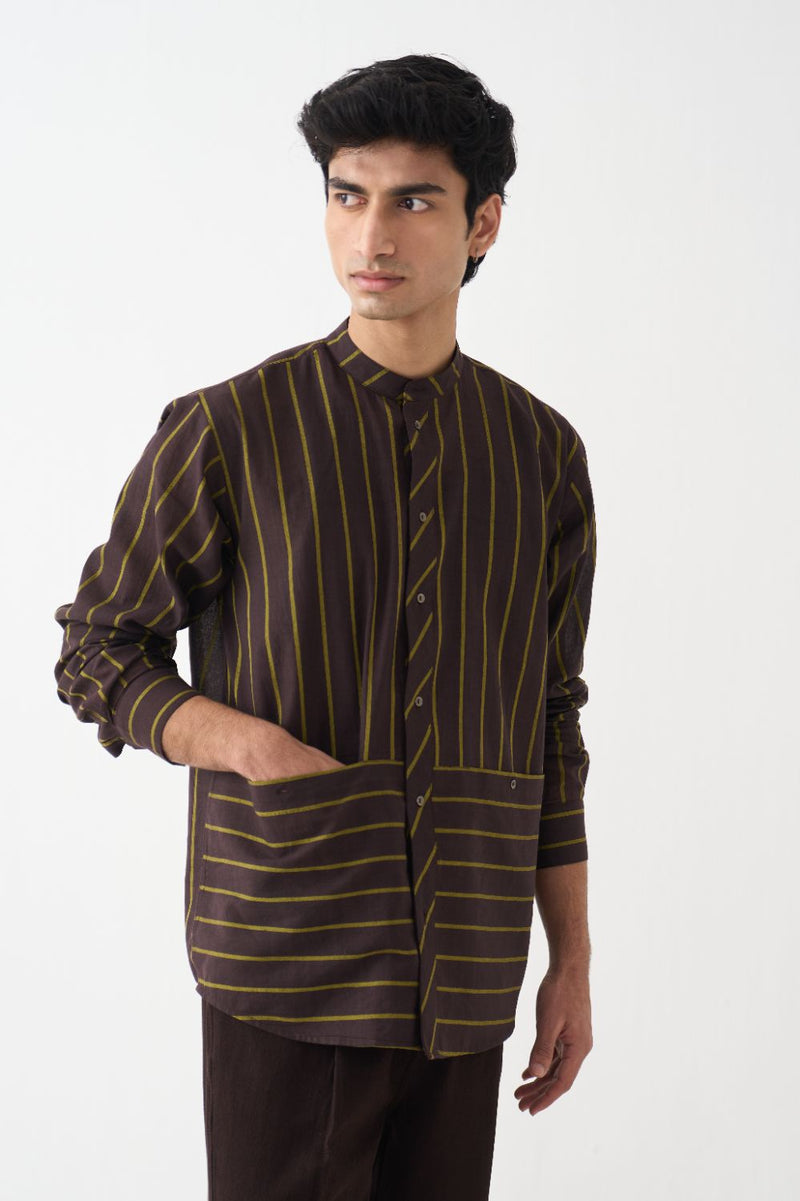 Front Pocket Shirt Co-Ord - Dark Brown cotton by Three Men in brown color for men in Singapore