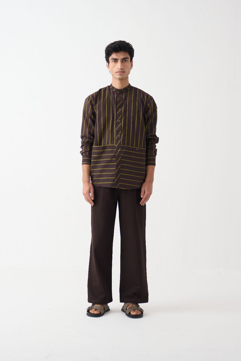 Front Pocket Shirt Co-Ord - Dark Brown cotton by Three Men in brown color for men in Singapore