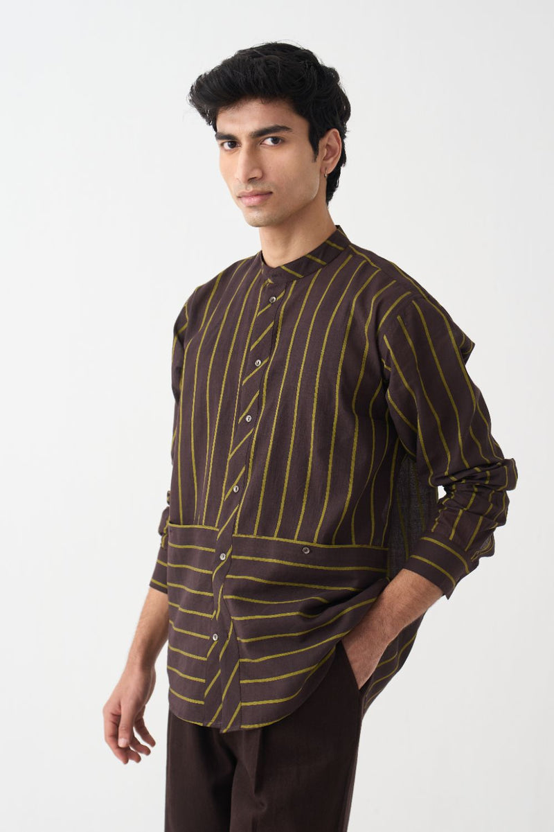 Front Pocket Shirt Co-Ord - Dark Brown cotton by Three Men in brown color for men in Singapore